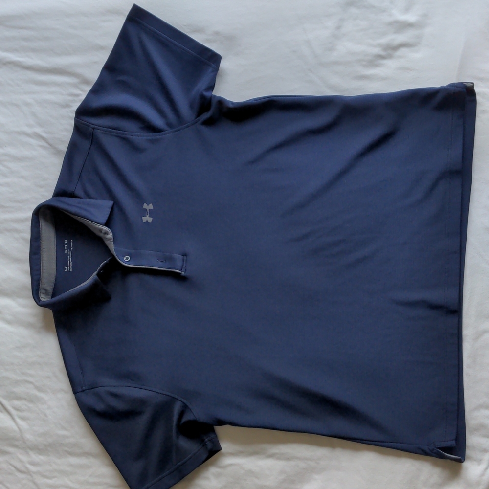 Under Armour Heat Gear short sleeve polo shirt wicking Blue Size: XL